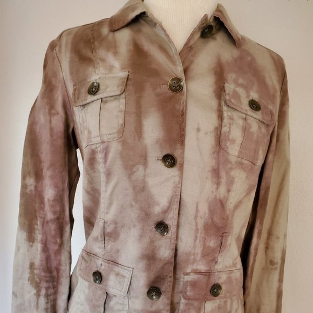 Cotton linen denim jacket khaki safari cowgirl equestrian western tie‎ dyed camo